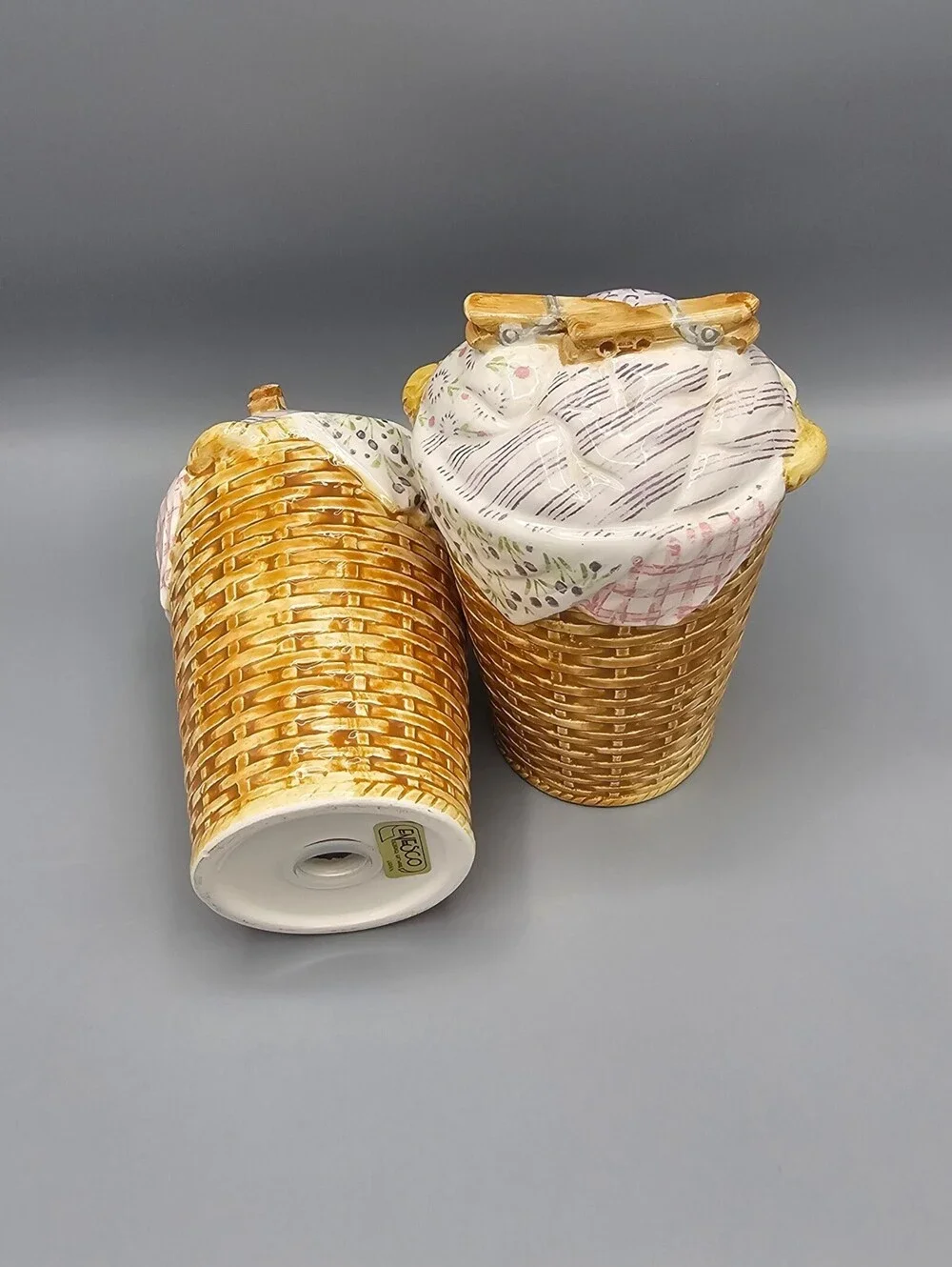 Enesco Ceramic Basket Weave Canisters with Cloth Lid Design - Set of 2